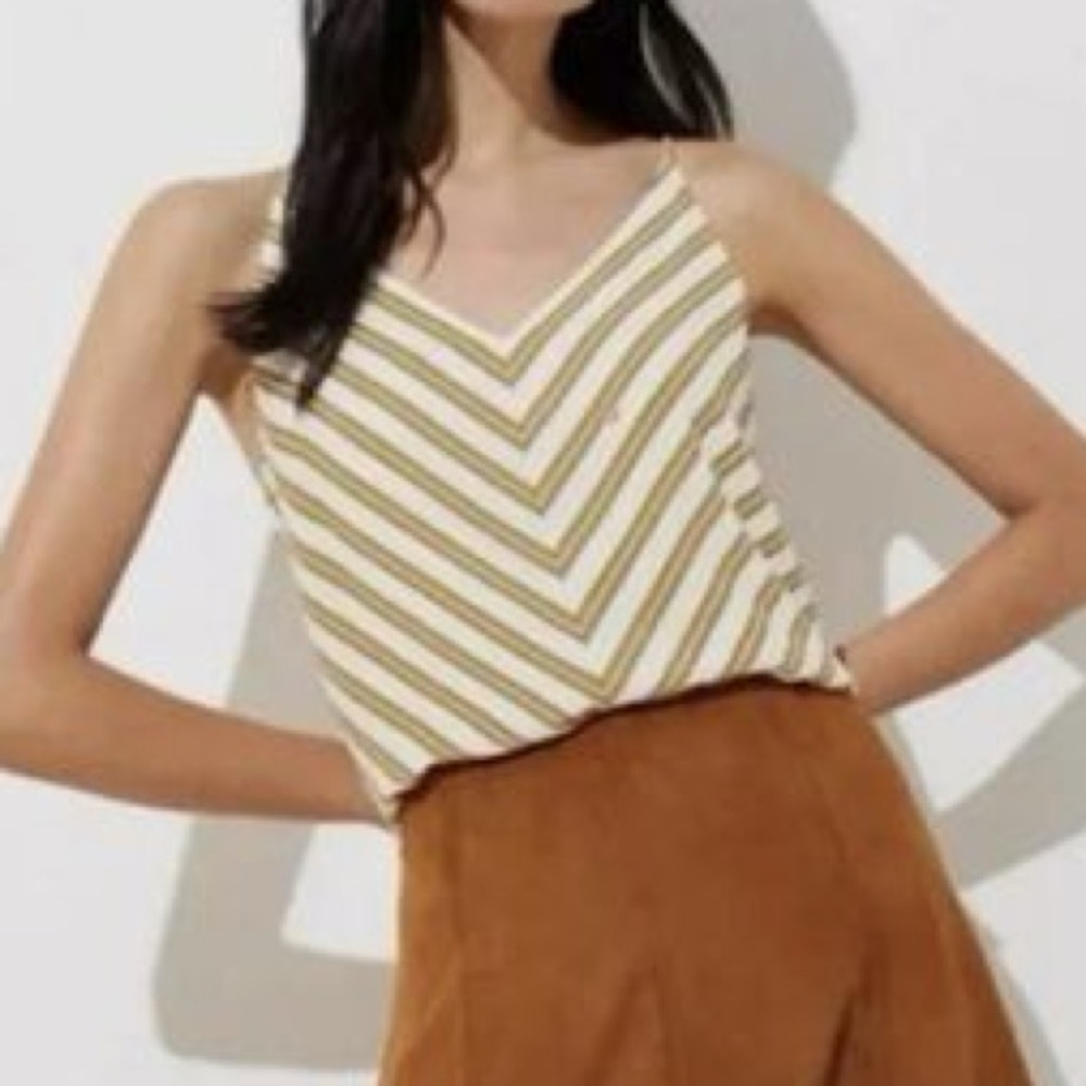 LOFT Golden Yellow and White Chevron Camisole Tank